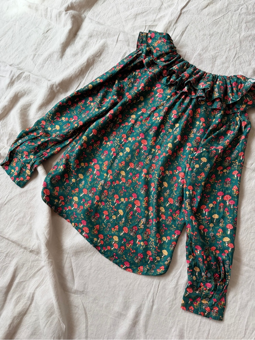 J. Crew collection 100% silk Forest Green Floral Ruffle-Trim mushroom Blouse - Picture 11 of 11